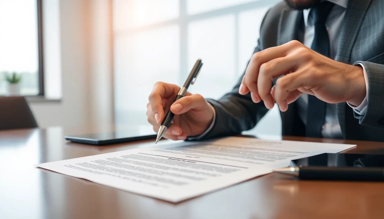 Business owner reviewing and signing terms of service documents